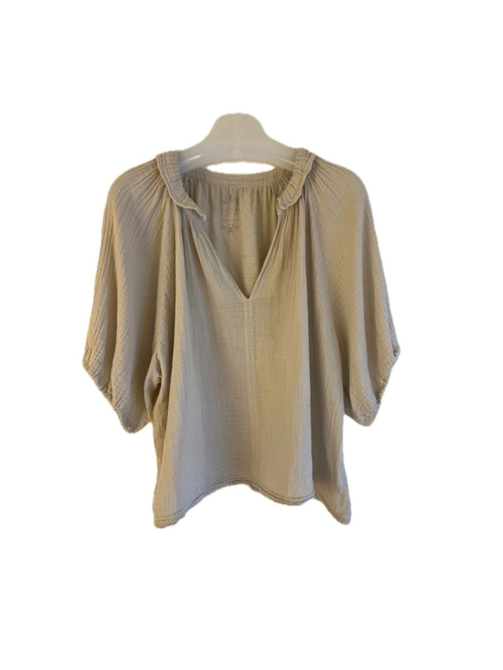 Beige Ruffle Neck Top Velvet by Graham & Spencer L